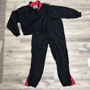 Vintage Nike Tracksuit Crop Jacket & Baggy Pants Womens M Black Red Nylon 80s